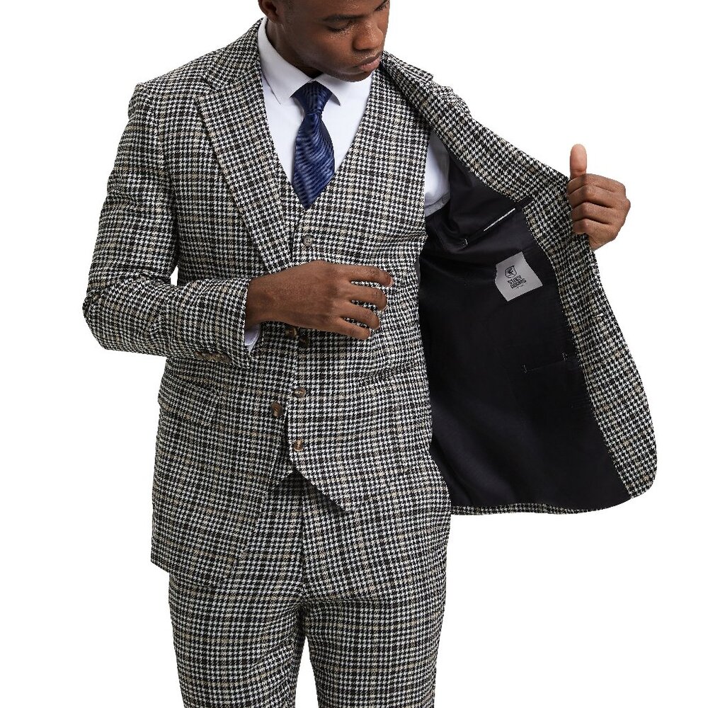 Black/White Plaid Notch Lapel 3 Piece Stacy Adams Men's Suit